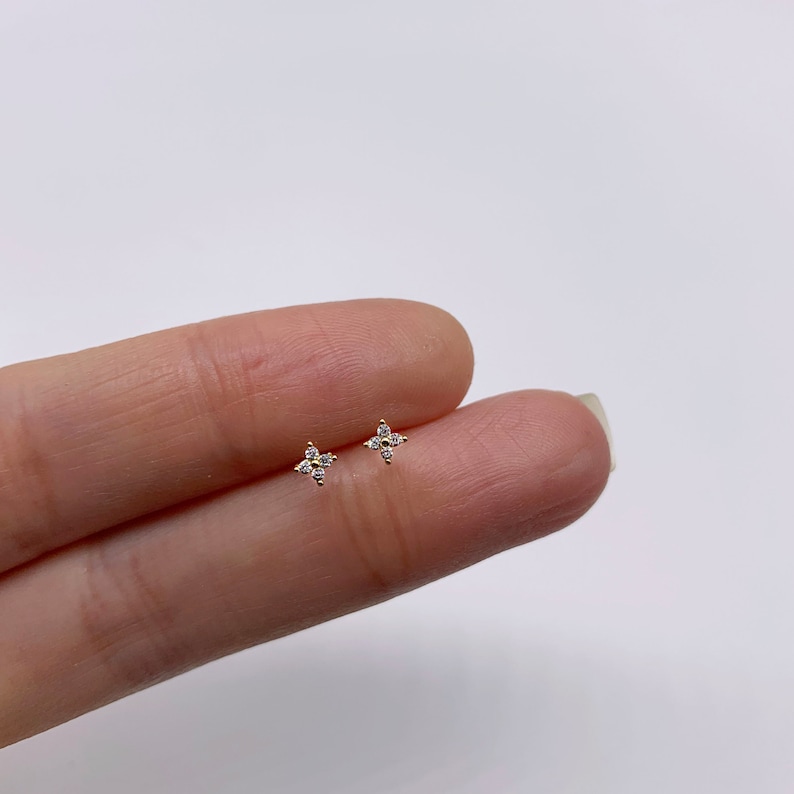 Tiny Flower cz stud earrings Cz stud earrings Dainty stud earrings Stud earrings flower stud earrings Tiny studs PAIR image 4