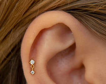 Cz dangle stud - Tiny gold stud - Silver tiny stud - Minimalist stud earring - Gold dainty stud - Dainty stud - mm