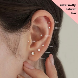 18G/16G Cz Internally Threaded Labret • tragus stud • conch earrings • cartilage helix stud • flat back labret stud • Nose Stud