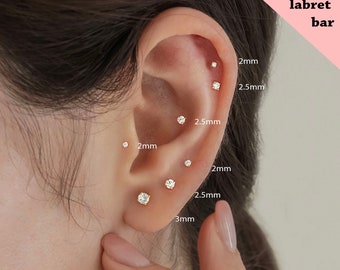 18G/16G Cz Internally Threaded Labret • tragus stud • conch earrings • cartilage helix stud • flat back labret stud • Nose Stud