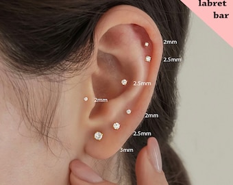 18G/16G Cz Internally Threaded Labret • tragus stud • conch earrings • cartilage helix stud • flat back labret stud • Nose Stud