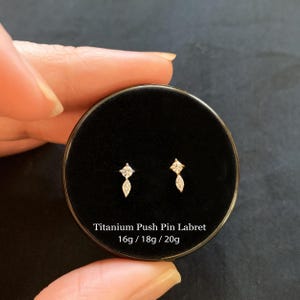 20/18/16G Two Cz Push Pin Labret • Titanium Threadless Flat Back Earring • Tragus Stud • Helix Stud • Cartilage Stud • Nose Stud