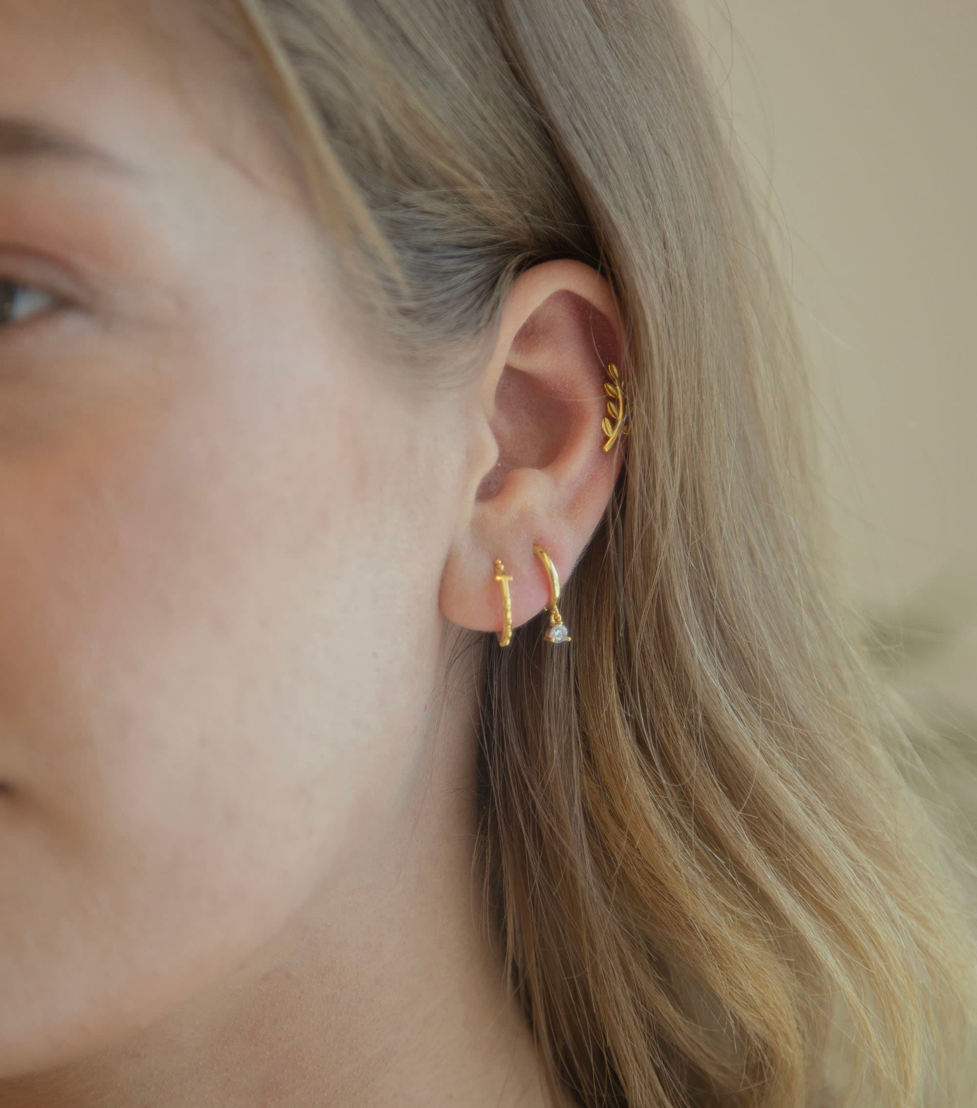 Cz dangle charm hoops - Cz earrings - Minimalist earrings - Tiny Hoop Earrings - Thin hoops - Huggie hoops - Gold hoops