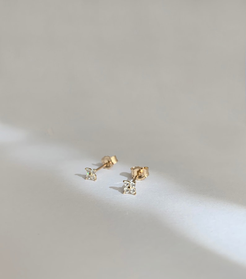 14K Solid Gold Stud Flower Stud Earring Minimalist stud earrings 14K Solid Gold Earring image 4