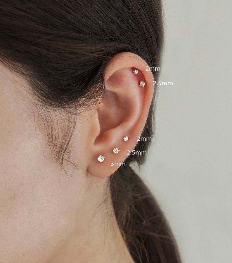 Tiny cz stud earrings Dainty Minimalist earrings Sterling silver earring Gold stud earrings PAIR image 1