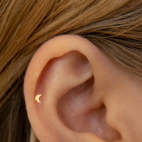 Tiny Moon stud earrings - Dainty stud earrings - Sterling silver stud earrings - mm