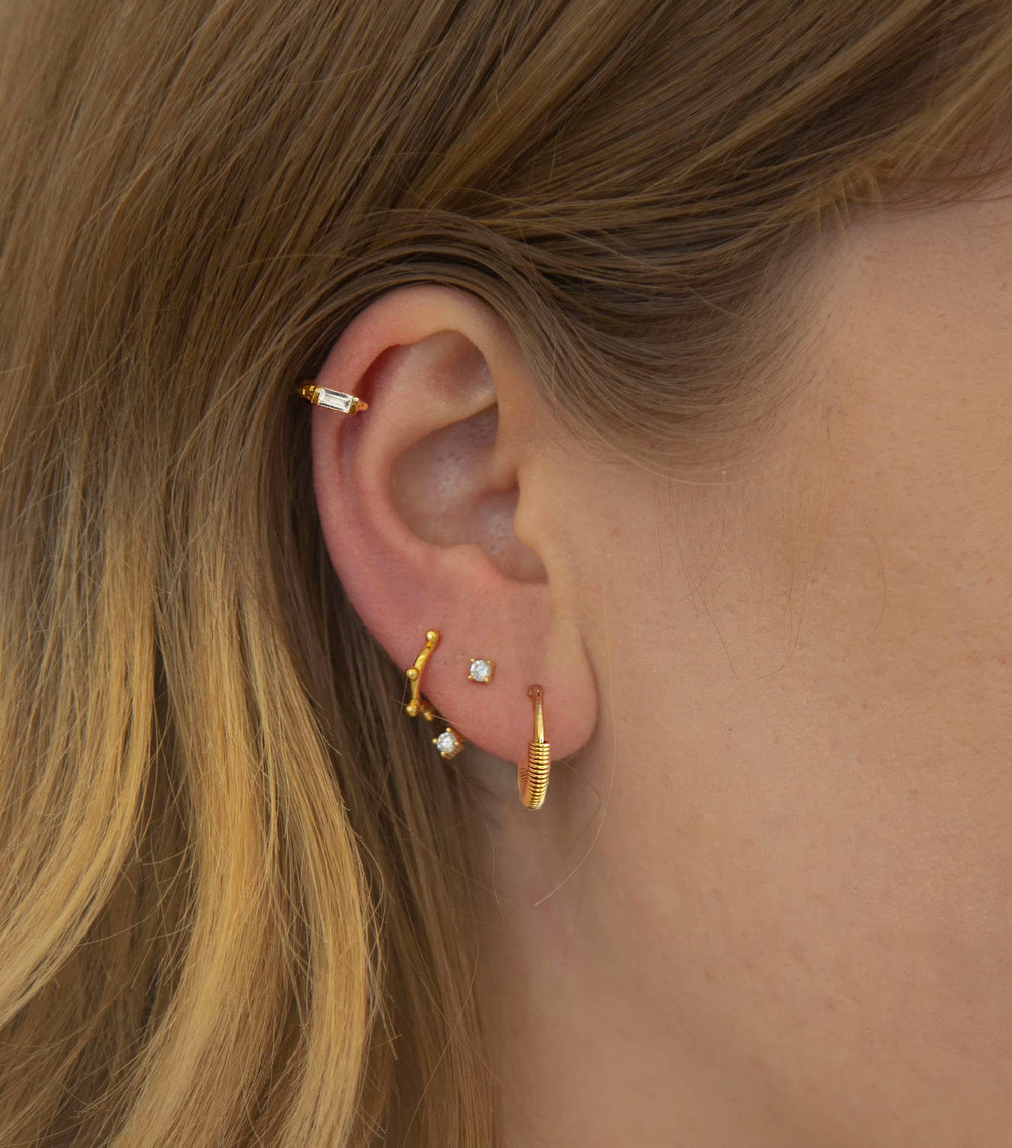 Cz Baguette Cartilage Hoop -  Helix Hoop Earrings - Sterling Silver Earring - Tiny Hoop Earring - Cz Hoop Earring