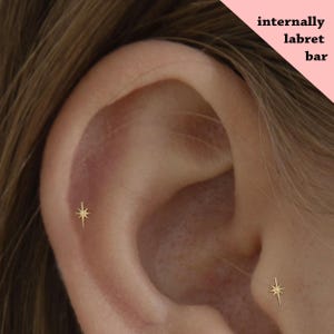 18G/16G Tiny Starburst Internally Threaded Labret • tragus stud • conch earrings • cartilage helix stud • flat back labret stud • Nose Stud