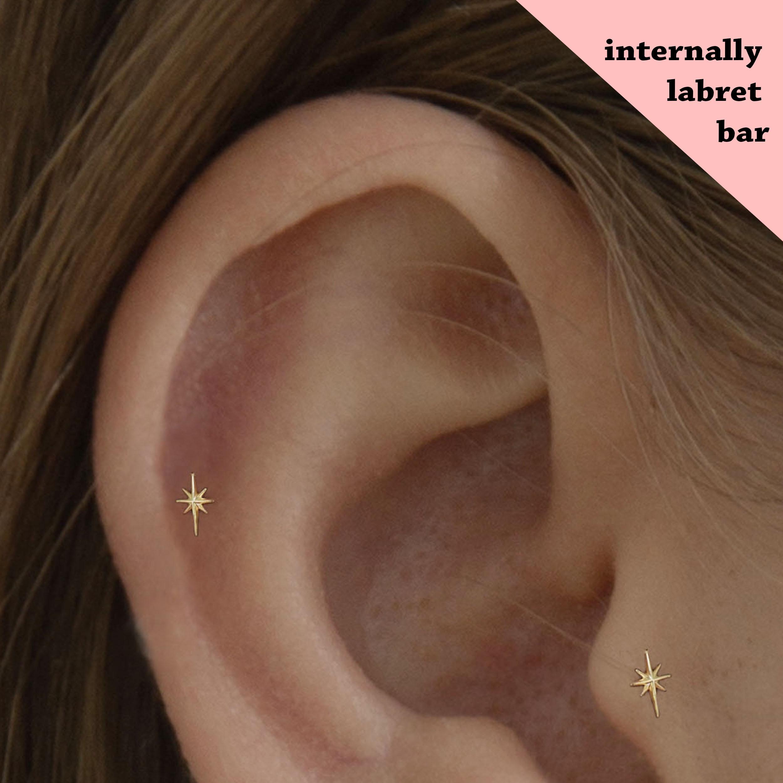 18G/16G Tiny Starburst Internally Threaded Labret • tragus stud • conch earrings • cartilage helix stud • flat back labret stud • Nose Stud