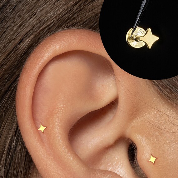 18G/16G Sparkle Star Internally Threaded Labret • Tragus Stud