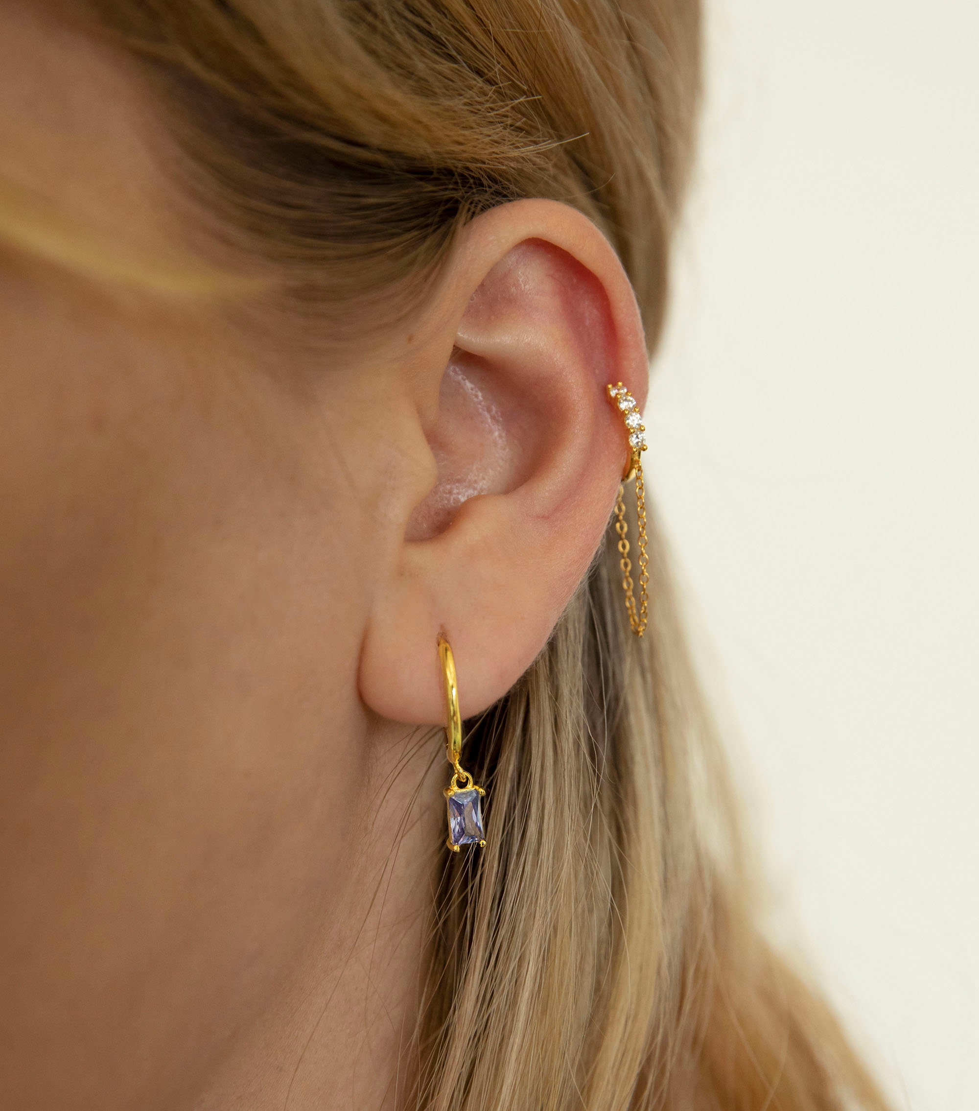 Chain hoop earrings - Cz huggie hoop - Hoop earring with chain - Chain hoop -Hoop earring - Chain earrings -Silver hoop - huggie hoop
