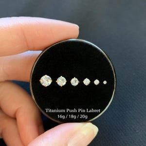 20/18/16G 1.5mm~4mm Cz Push Pin Labret • Titanium Threadless Flat Back Earring • Tragus Stud • Helix Stud • Cartilage Stud • Nose Stud