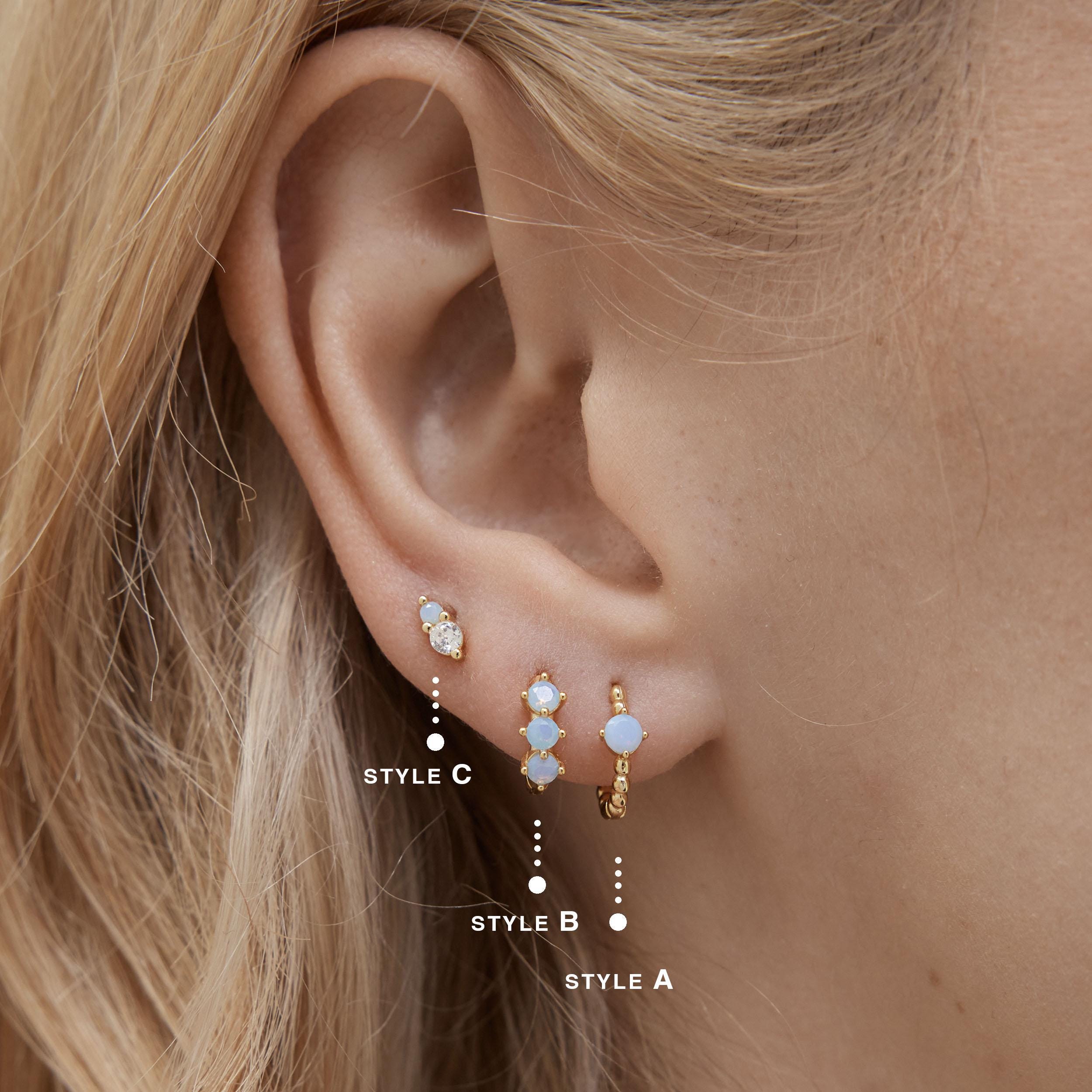 SET ITEM - Blue Stone Huggie Hoop Set • Dainty Hoop Earrings • Minimalist earrings - Sterling silver earring • earring set • gift set
