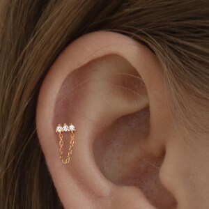 Cz Chain stud earring - Sterling Silver Minimalist earrings - Perfect Daily earring