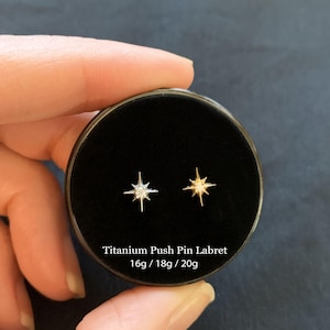 20/18/16G Starburst Push Pin Labret • Titanium Threadless Flat Back Earring • Tragus Stud • Helix Stud • Cartilage Stud • Nose Stud