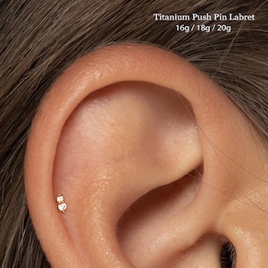 20/18/16G Two Stone Push Pin Labret • Titanium Threadless Flat Back Earring • Tragus Stud • Helix Stud • Cartilage Stud • Nose Stud
