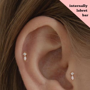 18G/16G Two stone Internally Threaded Labret • tragus stud • conch earrings • cartilage helix stud • flat back labret stud • Nose Stud