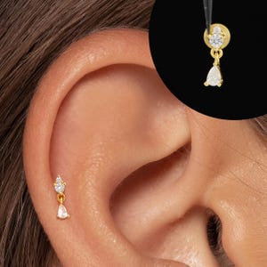 Labret con rosca interna colgante de circonita 18G/16G • perno para trago • aretes de caracola • perno para cartílago de hélice • perno para labio con parte posterior plana • perno para nariz