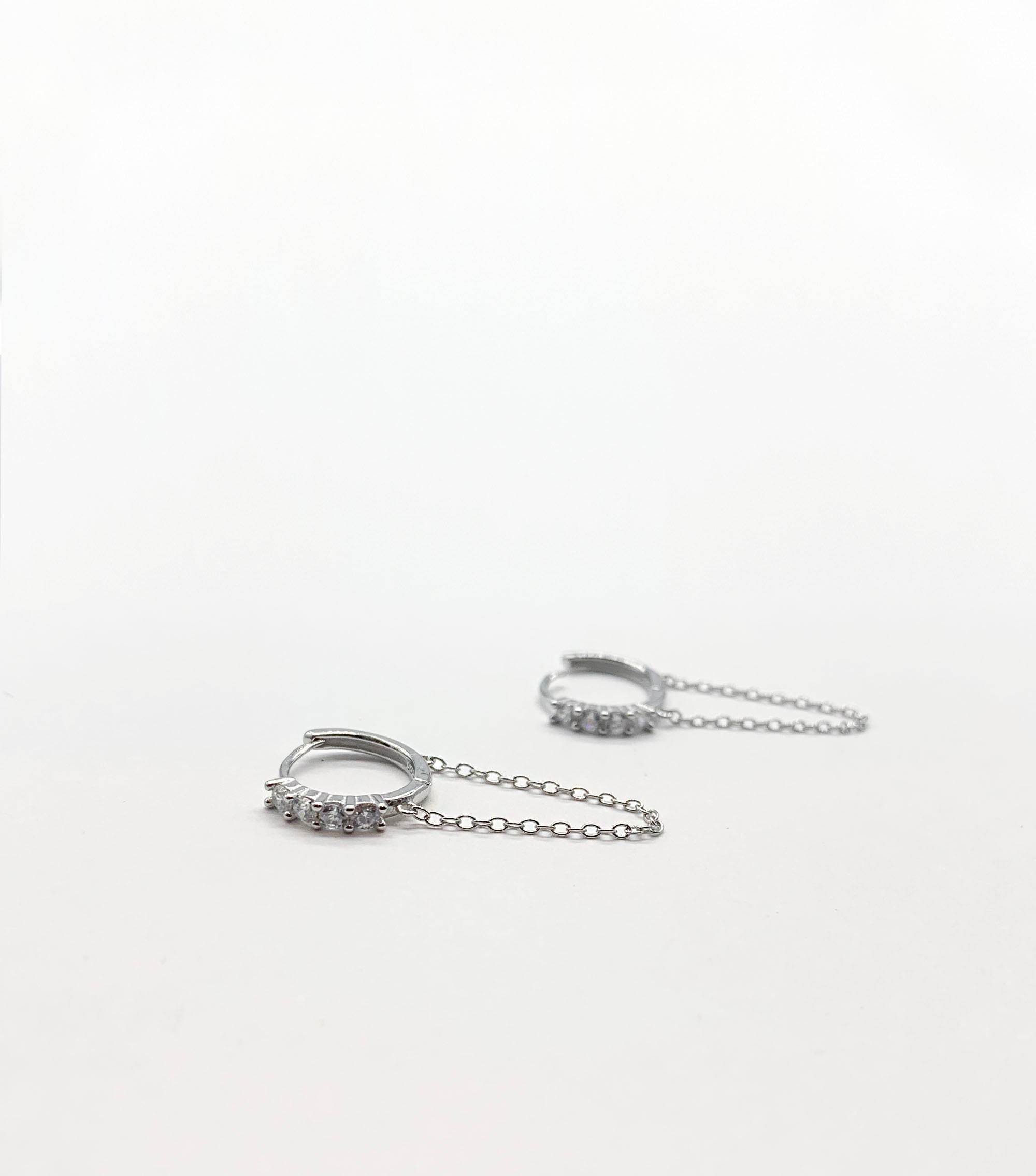 Chain hoop earrings - Cz huggie hoop - Hoop earring with chain - Chain hoop -Hoop earring - Chain earrings -Silver hoop - huggie hoop