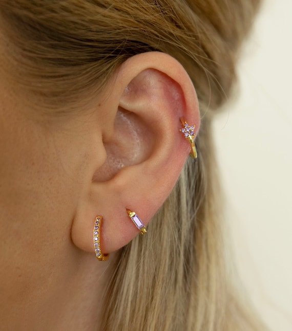 Lilac Cartilage Hoop Helix Hoop Earrings Sterling Silver