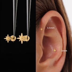 20/18 / 16G Starburst Push-Pin-Labret • Ohne Faden verschlossene Titanohrstecker • Tragus Bolzen • Helix Ohrstecker • Knorpel Ohrstecker • Nasen Ohrstecker
