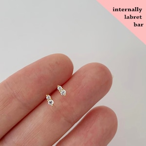 18G/16G Two Stone Internally Threaded Labret • tragus stud • conch earrings • cartilage helix stud • flat back labret stud • Nose Stud