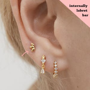 Labret a foglia piccola con filettatura interna • perno trago • orecchini a conchiglia • perno elicoidale per cartilagine • perno labret piatto • perno nasale