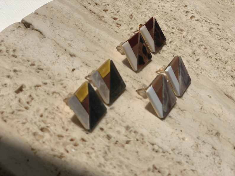 Trendy earrings Square earrings Square acrylic stud earrings Handmade earrings Leopard earrings Three color acrylic earrings