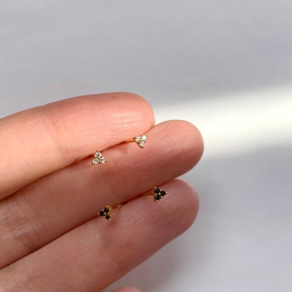 Three cz stud earrings - Tiny gold studs - Silver tiny studs - Minimalist stud earrings - Stud earrings - Gold dainty studs -Tiny earrings