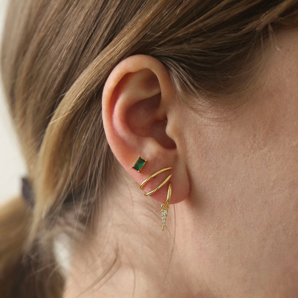 Two Line Ear Cuff - Dainty Ear Lobe Earring (PAIR)