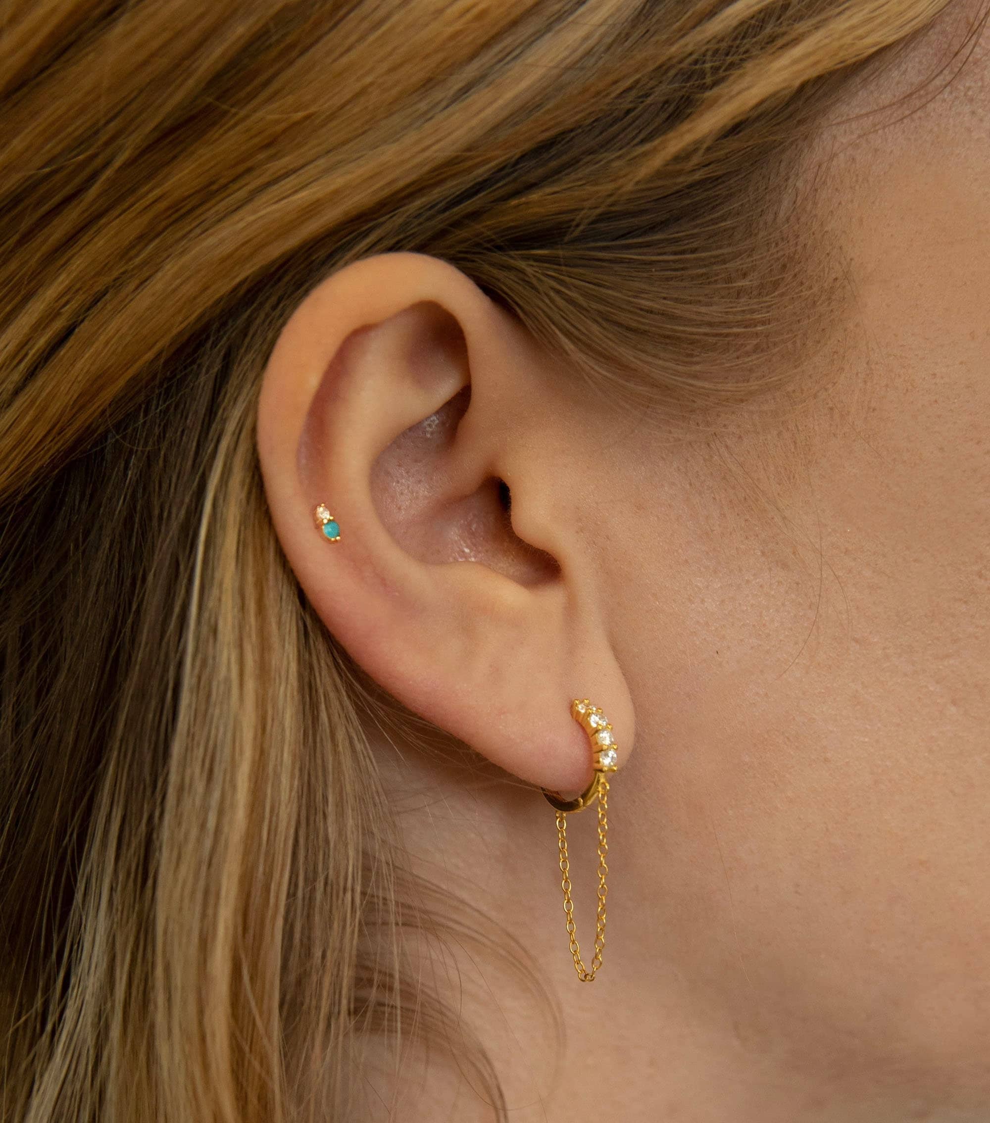 Chain hoop earrings - Cz huggie hoop - Hoop earring with chain - Chain hoop -Hoop earring - Chain earrings -Silver hoop - huggie hoop