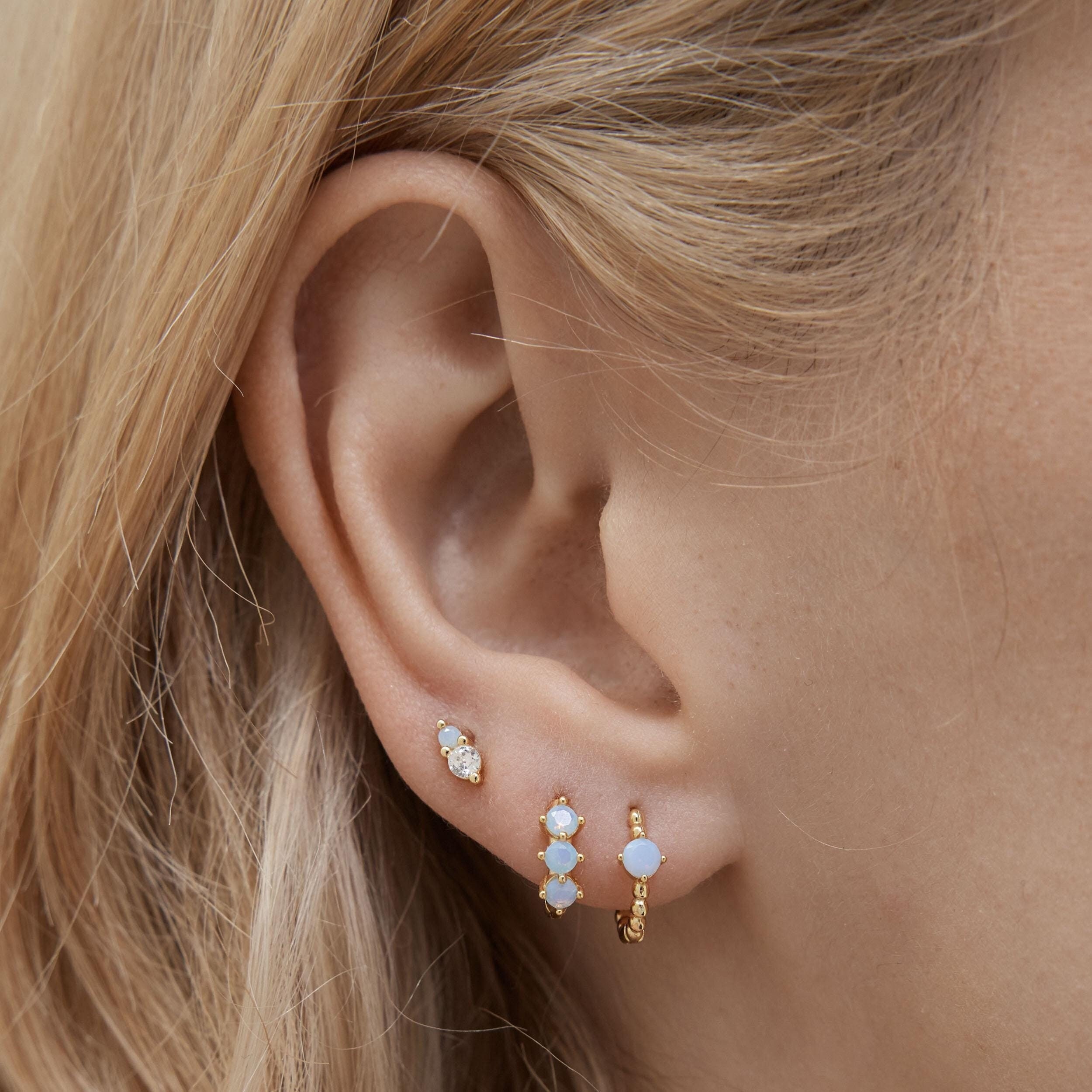 SET ITEM - Blue Stone Huggie Hoop Set • Dainty Hoop Earrings • Minimalist earrings - Sterling silver earring • earring set • gift set