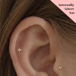 18G/16G Tiny cz Internally Threaded Labret • tragus stud • conch earrings • cartilage helix stud • flat back labret stud • Nose Stud