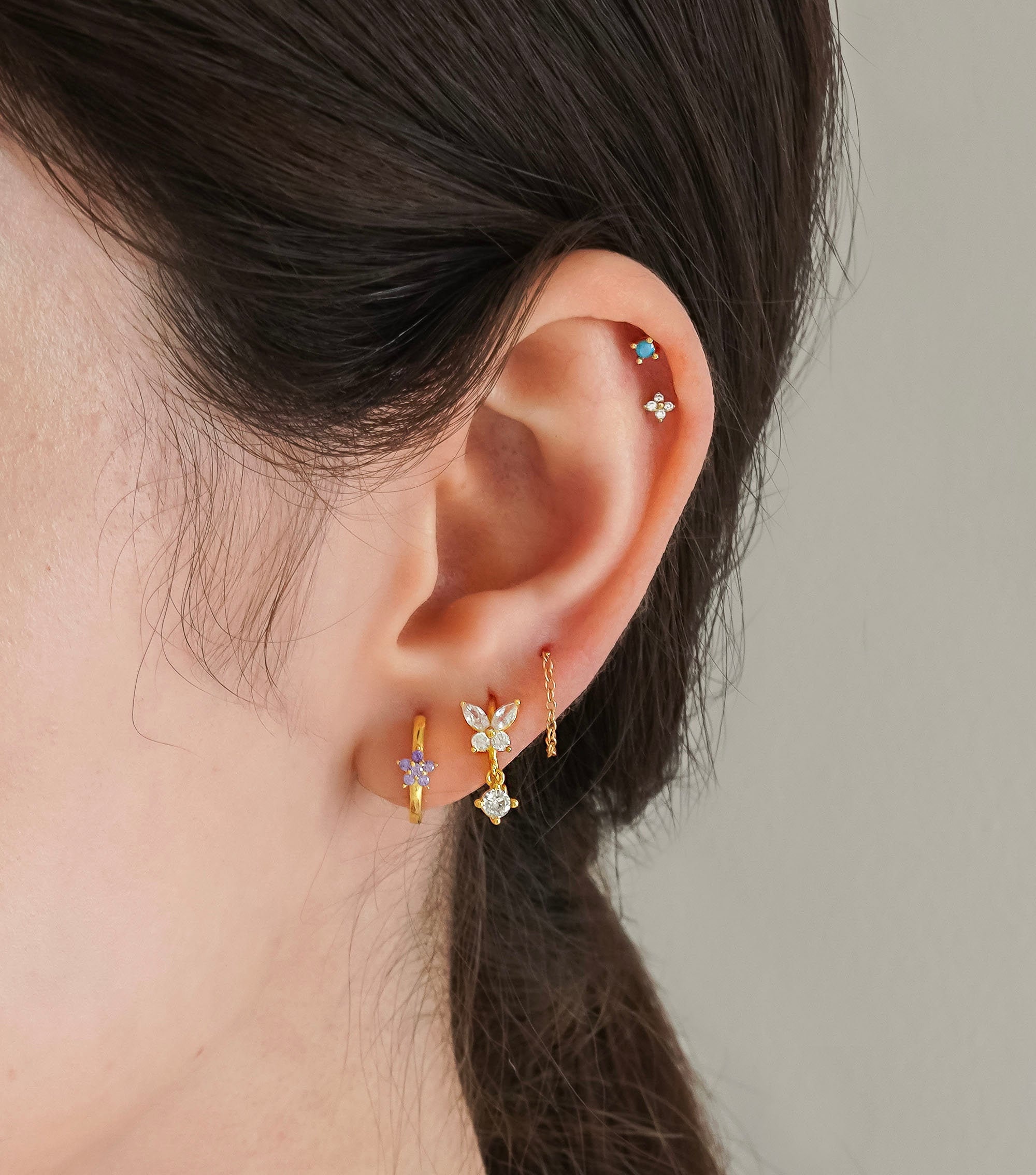 Butterfly hoop earrings - Cartilage hoop earrings - Cz dangle charm hoops - Cz earrings - Minimalist earrings - Tiny Hoop Earrings -