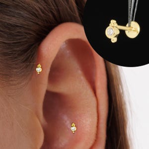 Labret con rosca interna y delicado circonita cúbica de 18 g/16 g • pendiente para trago • aretes de caracola • pendiente para cartílago y hélice • pendiente para labio con parte posterior plana • pendiente para nariz nn