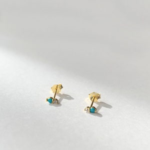 Tiny Two Stone Stud Birthstone Stud Sterling silver earring Gold stud earring image 9