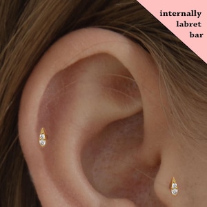 18G/16G Two stone Internally Threaded Labret • tragus stud • conch earrings • cartilage helix stud • flat back labret stud • Nose Stud