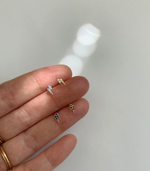 925 Sterling Silver Gold Plated White CZ Lightning Bolt Minimal Earring 925 Sterling Silver Gold Plated White CZ Lightning Bolt Minimal Earring