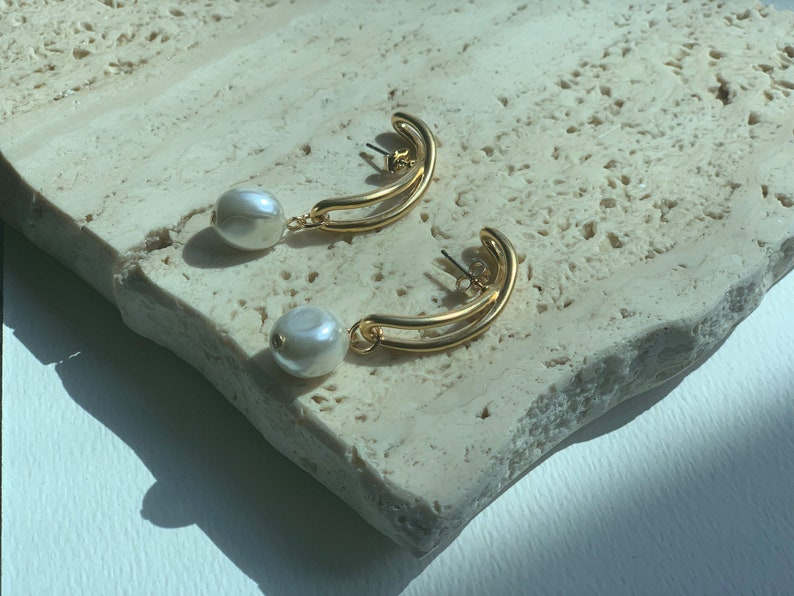 Half stud pearl earrings Half hoop earrings Half pearl hoop Half pearl stud earrings Half circle earrings Half circle pearl earrings