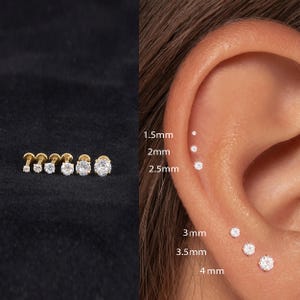 20/18/16G 1.5mm~4mm Cz Push Pin Labret • Titanium Threadless Flat Back Earring • Tragus Stud • Helix Stud • Cartilage Stud • Nose Stud