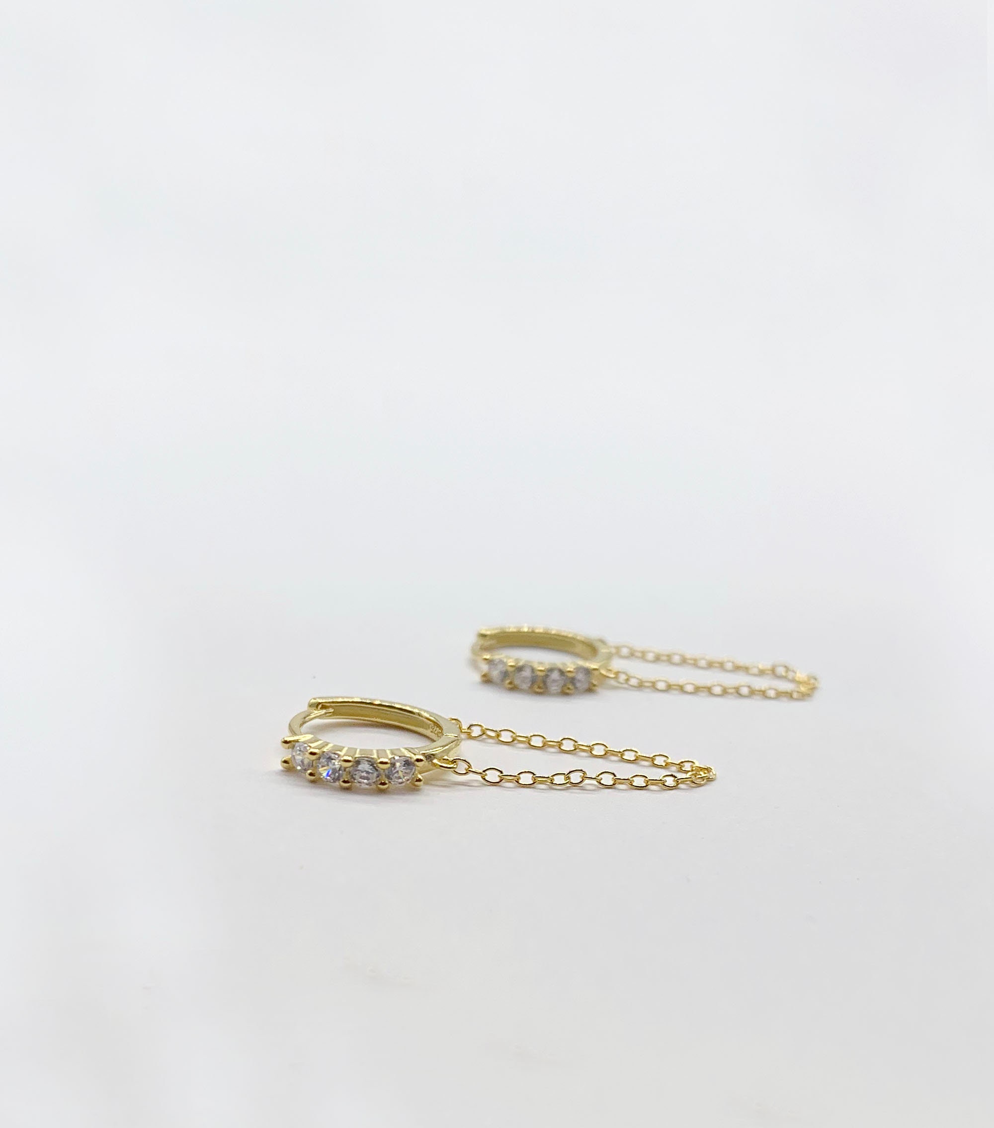 Chain hoop earrings - Cz huggie hoop - Hoop earring with chain - Chain hoop -Hoop earring - Chain earrings -Silver hoop - huggie hoop