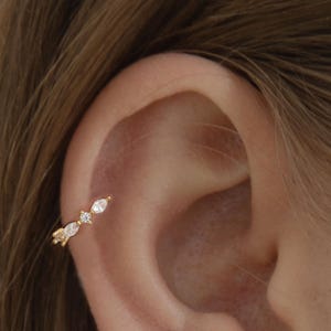 Marquise Cartilage Hoop - Cz earring - Minimalist earring - Tiny Hoop Earring - Thin hoop - Huggie hoop - Gold hoop