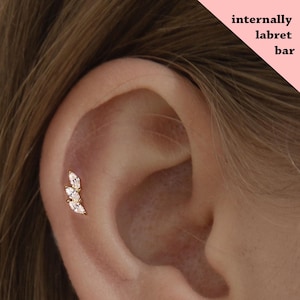 Labret com rosca interna de folha pequena 18G/16G • piercing tragus • brincos de concha • piercing de hélice de cartilagem • piercing labret com parte traseira plana • piercing de nariz