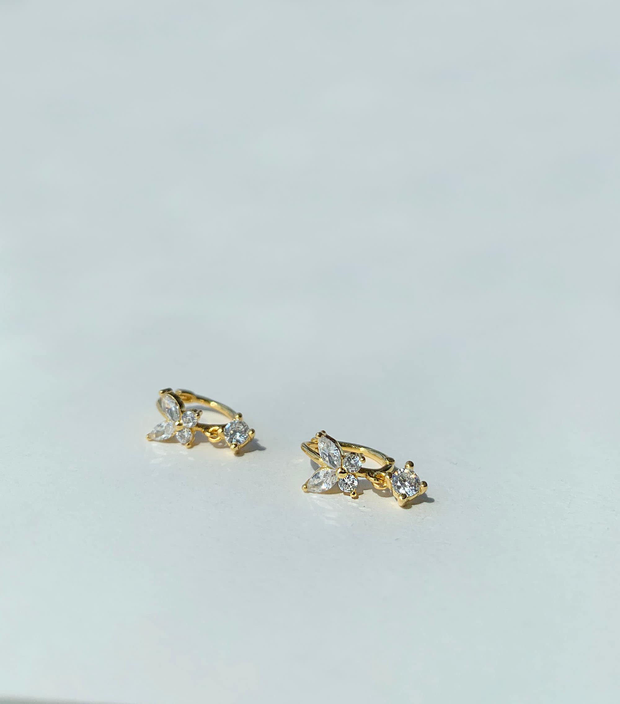 Butterfly hoop earrings - Cartilage hoop earrings - Cz dangle charm hoops - Cz earrings - Minimalist earrings - Tiny Hoop Earrings