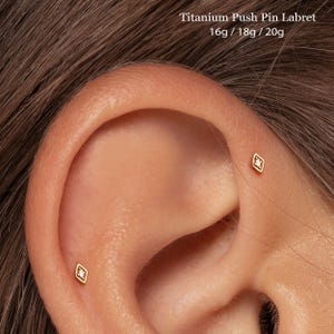 20/18/16G Tiny Cz Push Pin Labret • Titanium Threadless Flat Back Earring •  Tragus Stud • Helix Stud • Cartilage Stud • Nose Stud