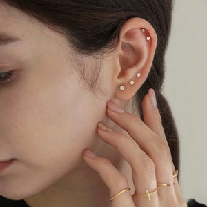 Tiny cz stud earrings Dainty Minimalist earrings Sterling silver earring Gold stud earrings PAIR image 6