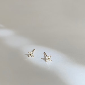 14K Solid Gold Stud Flower Stud Earring Minimalist stud earrings 14K Solid Gold Earring image 3