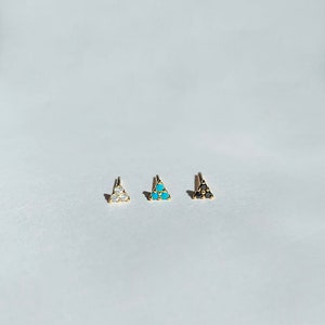 Triangle turquoise stud earrings Three cz stud earrings Tiny gold studs Silver tiny studs Minimalist stud earrings Stud earrings image 4