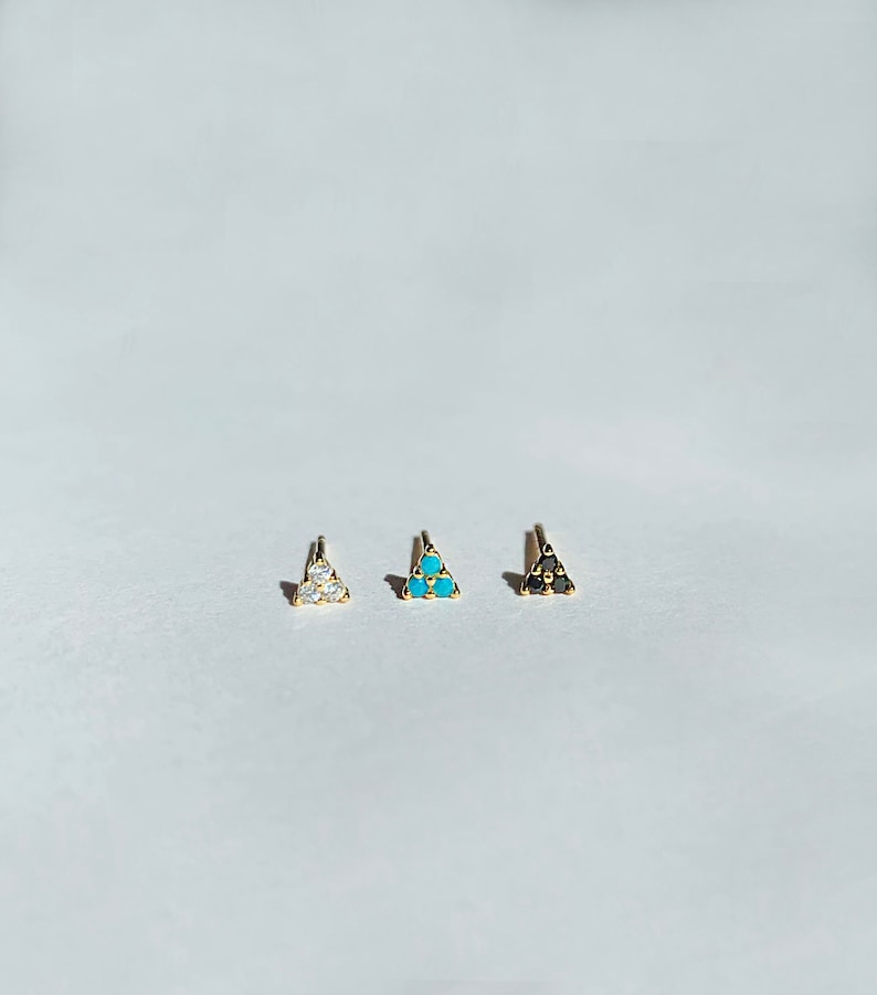 Triangle turquoise stud earrings Three cz stud earrings Tiny gold studs Silver tiny studs Minimalist stud earrings Stud earrings image 4