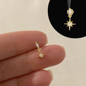 18G/16G Cz dangle Internally Threaded Labret • tragus stud • conch earrings • cartilage helix stud • flat back labret stud •Nose Stud